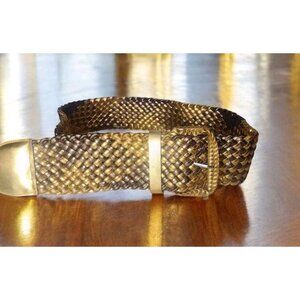 Wide Woven Faux Leather Gold Bronze Metallic Belt Vintage Boho Western Shiny